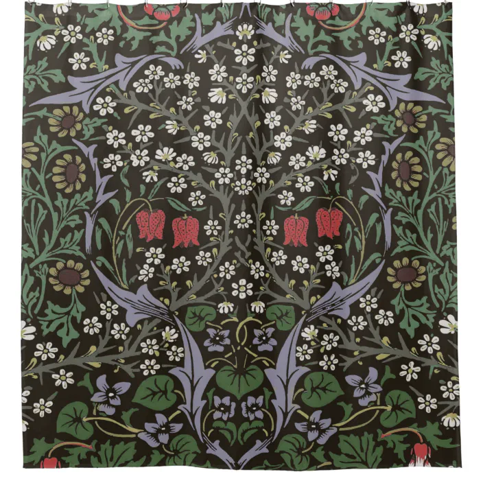 William Morris Blackthorn Tapestry Art, Medieval Tapestry Shower Curtain