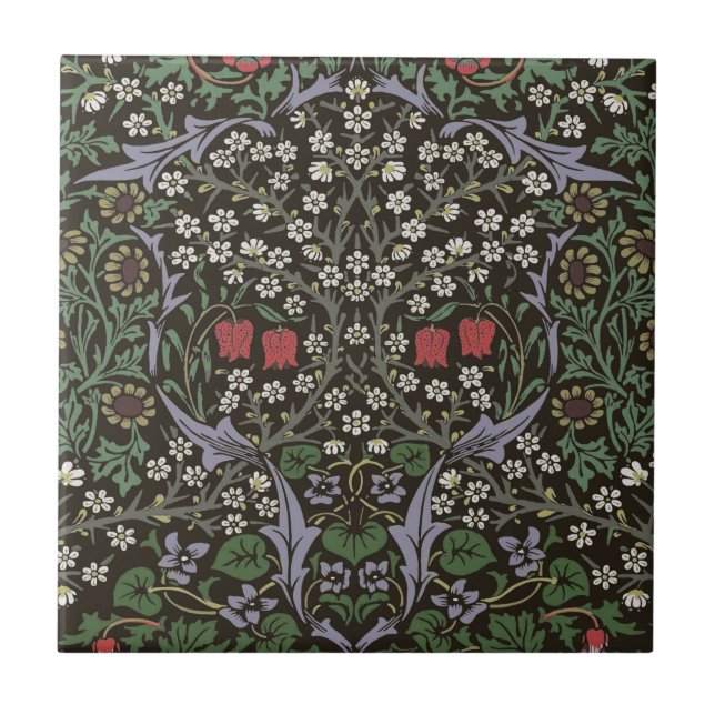 William Morris Blackthorn Tapestry Floral Ceramic Tile (Front)