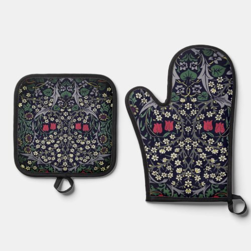 William Morris Blackthorn Tapestry Floral Oven Mitt  Pot Holder Set