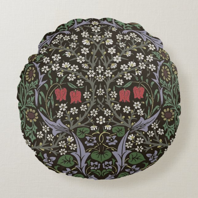 William Morris Blackthorn Tapestry Floral Round Pillow (Front)