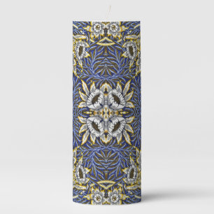 William Morris Blue and Gold Tulip Willow Design Pillar Candle