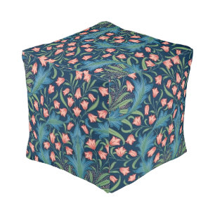 William Morris Blue and Pink Floral Pattern Pouf