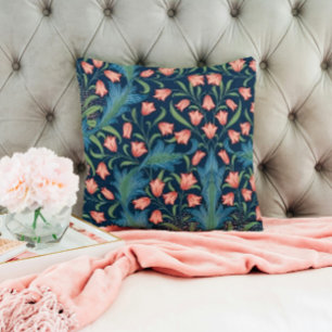William Morris Blue and Pink Floral Pattern Throw Pillow