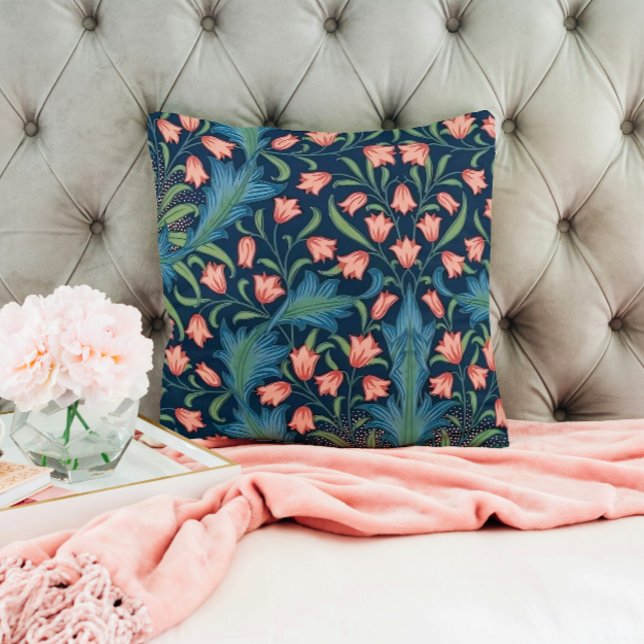 William Morris Blue and Pink Floral Pattern Throw Pillow (Creator Uploaded)