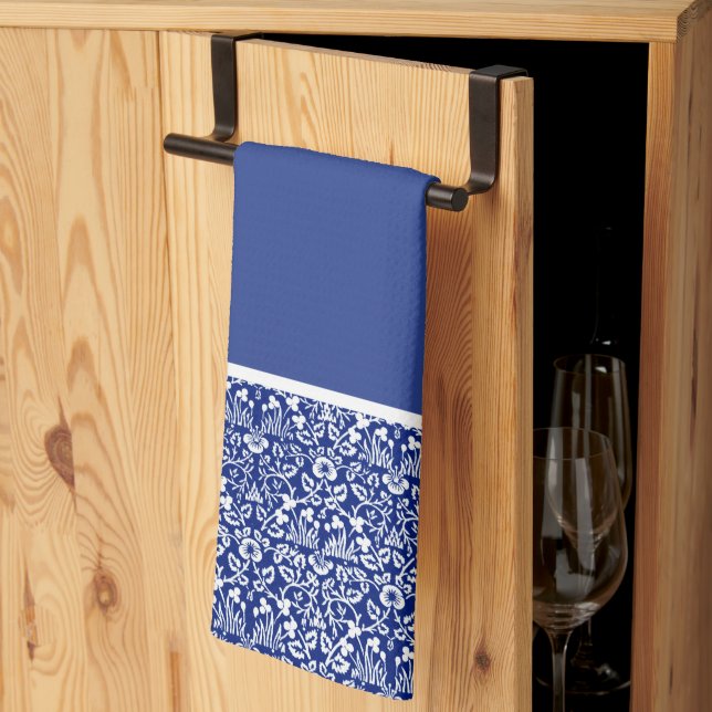 William Morris Blue and White Floral Print Kitchen Towel (Thirds Fold)