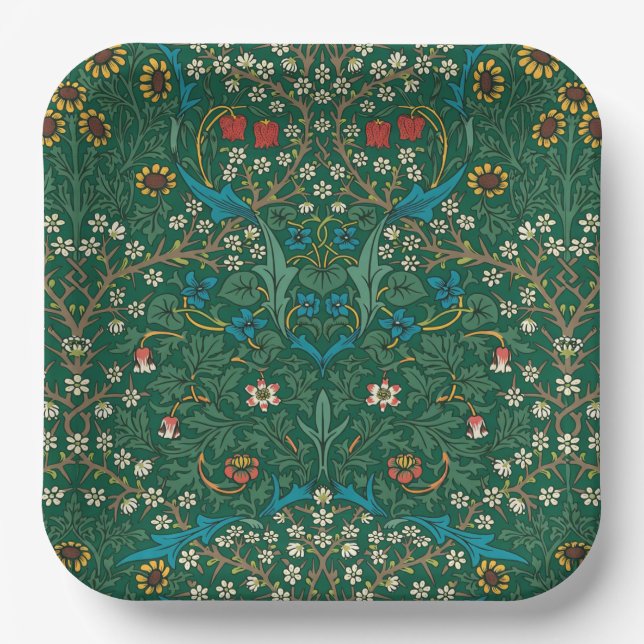 William Morris Blue and White Flowers Paper Plates (Front)