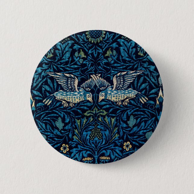 William Morris Blue Birds Floral Tapestry Classic Button (Front)