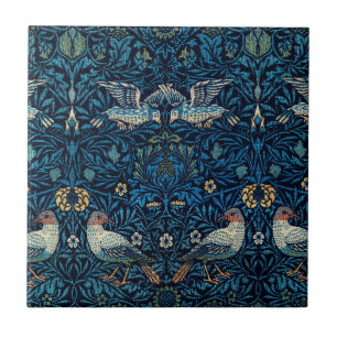 William Morris Blue Birds Floral Tapestry Classic Ceramic Tile