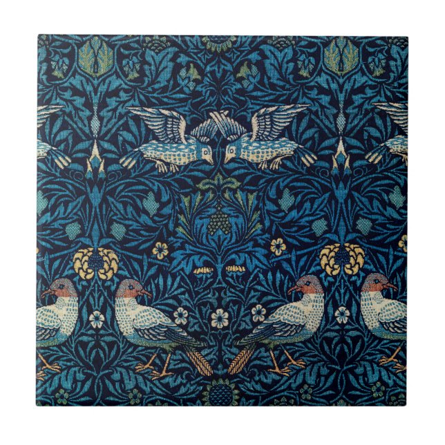 William Morris Blue Birds Floral Tapestry Classic Ceramic Tile (Front)