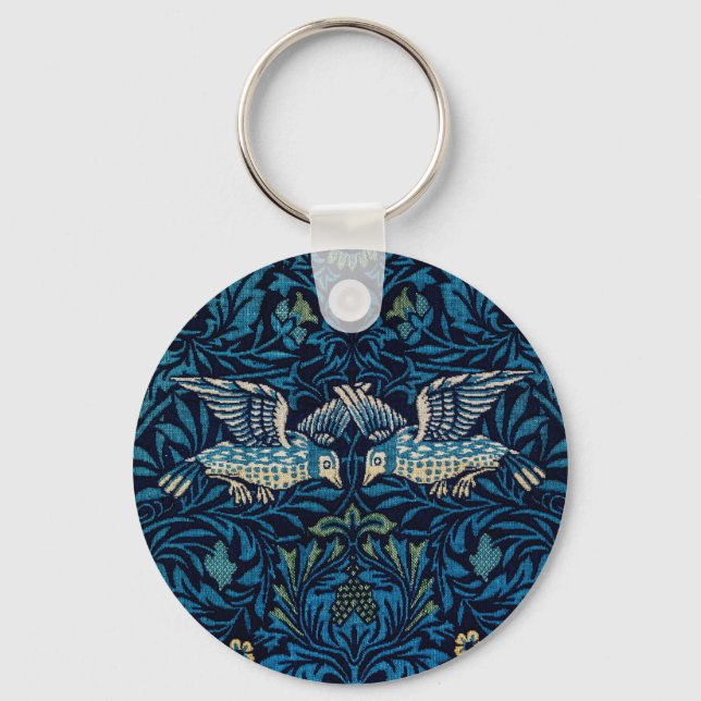 William Morris Blue Birds Floral Tapestry Classic Keychain (Front)