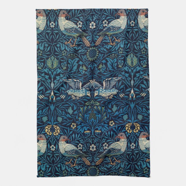 William Morris Blue Birds Floral Tapestry Classic Kitchen Towel (Vertical)