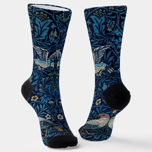 William Morris Blue Birds Floral Tapestry Classic Socks (Angled)