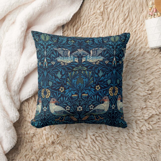 William Morris Blue Birds Floral Tapestry Classic Throw Pillow (Blanket)