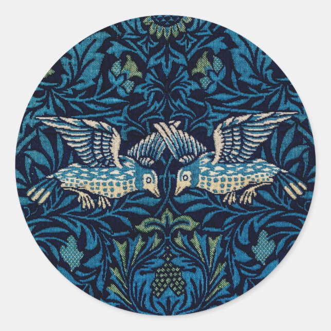 William Morris Blue Birds Tapestry Classic Classic Round Sticker (Front)