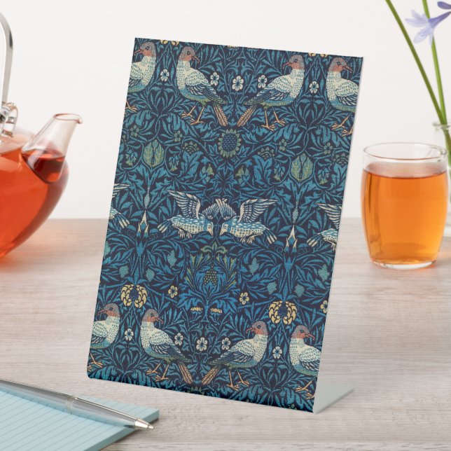 William Morris Blue Birds Tapestry Classic Pedestal Sign (In SItu)