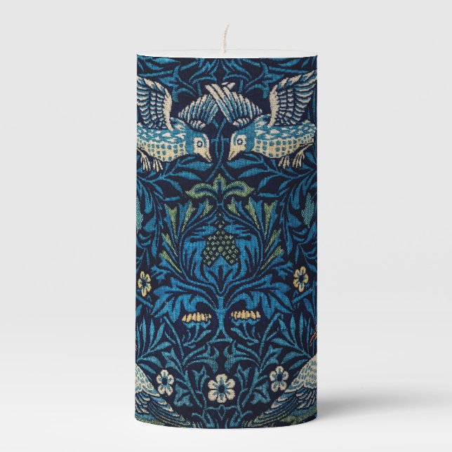 William Morris Blue Birds Tapestry Classic Pillar Candle (Front)