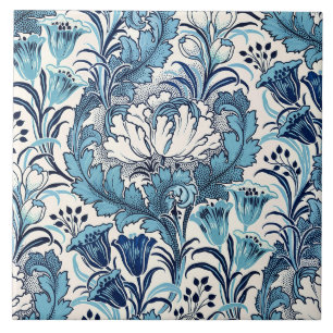 William Morris Blue Cream Floral Pattern Ceramic Tile