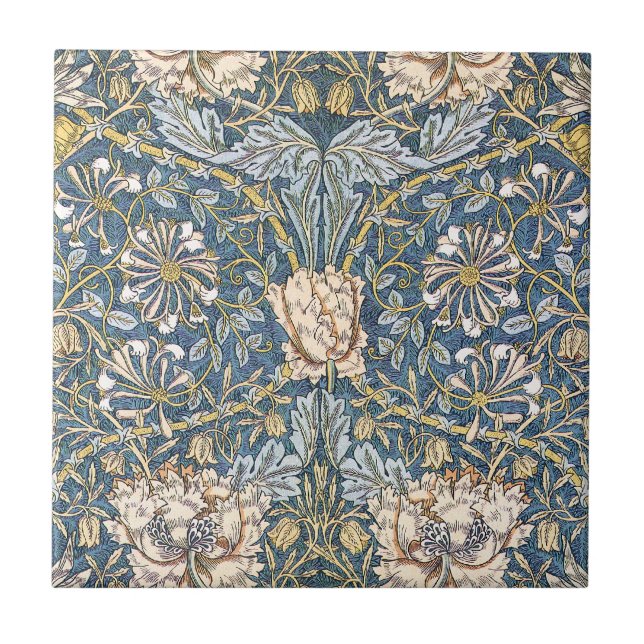 William Morris Blue Floral Ceramic Tile (Front)