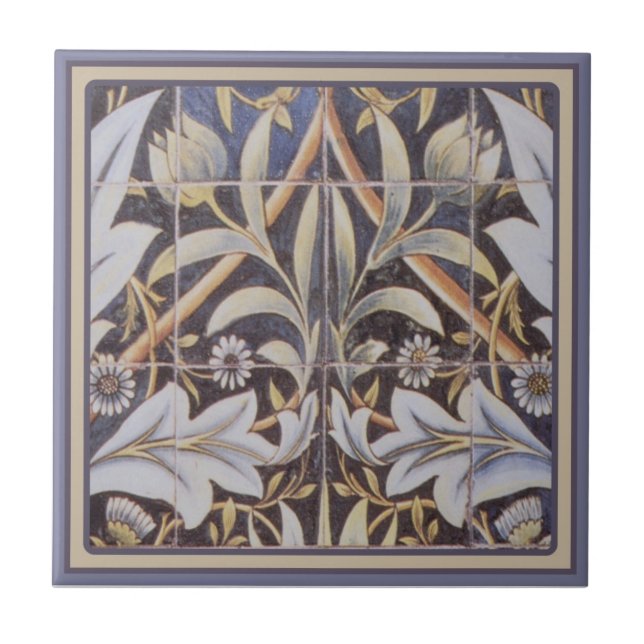 William Morris ~ Blue Floral Ceramic Tile (Front)