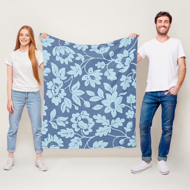 William Morris Blue Floral Design Fleece Blanket (In Situ)