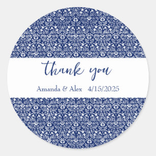 William Morris blue floral pattern personalized Classic Round Sticker