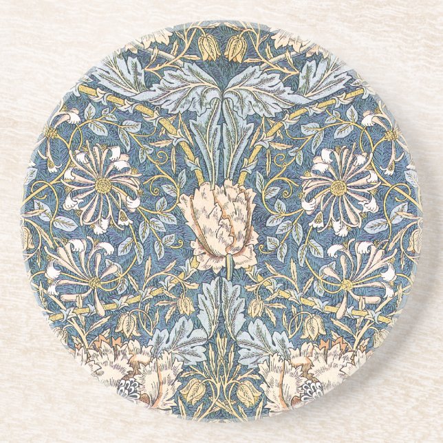 William Morris Blue Floral Sandstone Coaster (Front)