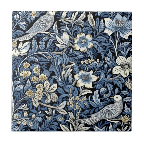 William Morris Blue Foliage Pattern Wallpaper Ceramic Tile