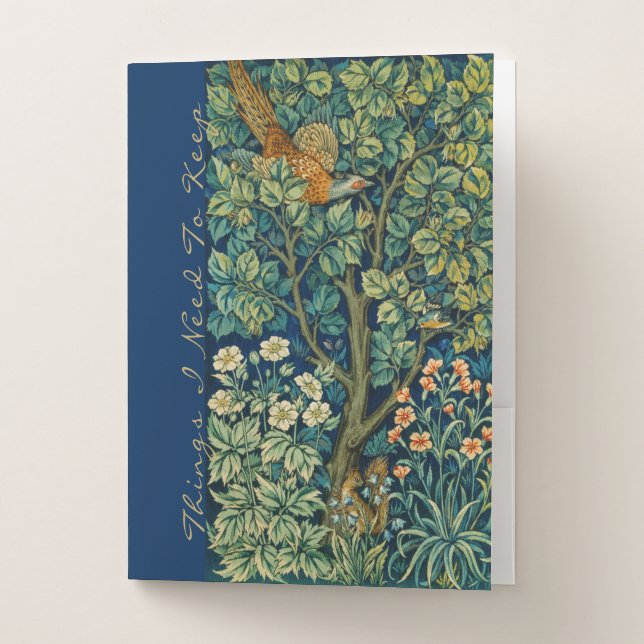 WILLIAM *MORRIS BLUE GREEN PHEASANT TREE  POCKET FOLDER (Front)