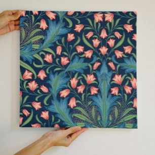 William Morris Blue Green Pink Floral Pattern Faux Canvas Print
