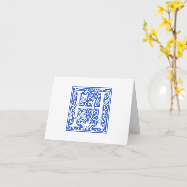 William Morris Blue Initial H Card & Envelope (Yellow Flower)