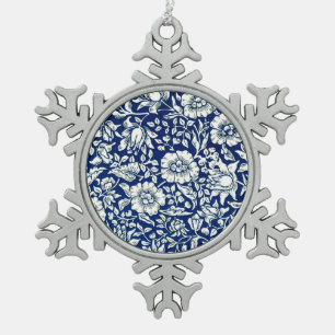 William Morris - Blue Mallow, famous pattern, Snowflake Pewter Christmas Ornament
