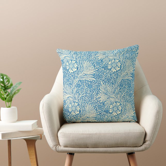 William Morris Blue Marigold 1-Side Floral Pattern Throw Pillow (Creator Uploaded)
