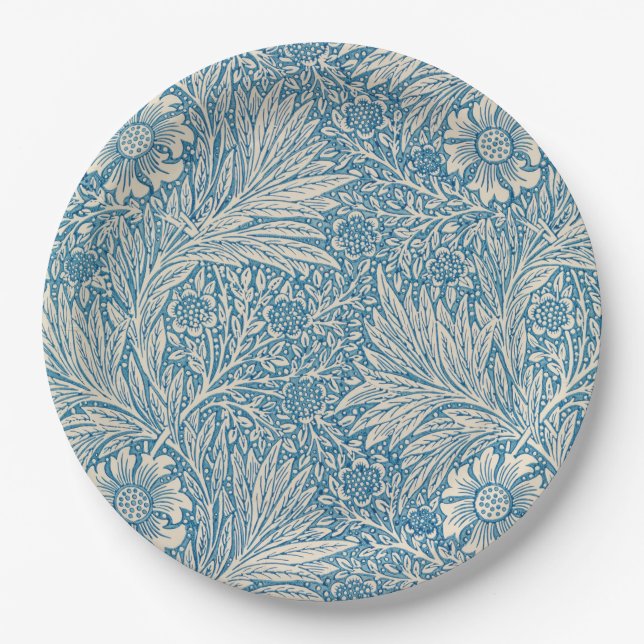 William Morris - Blue Marigold Floral Paper Plates (Front)