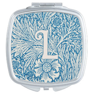 William Morris Blue Marigold Monogram Compact Mirror