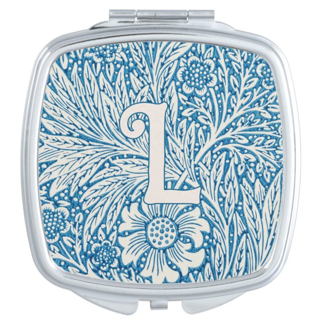 William Morris Blue Marigold Monogram Compact Mirror (Front)
