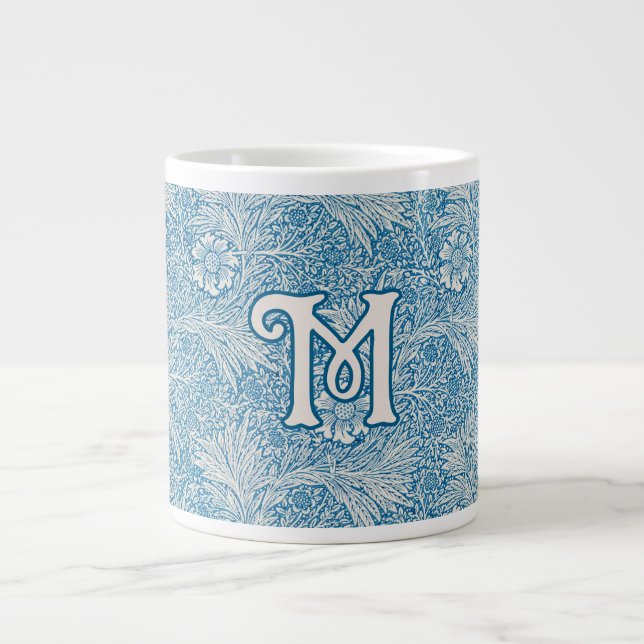 William Morris Blue Marigold Monogram Giant Coffee Mug (Front)