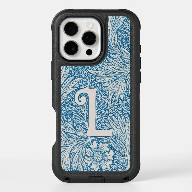 William Morris Blue Marigold Monogram Otterbox iPhone Case (Back)