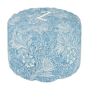 William Morris Blue Marigold Monogram Pouf
