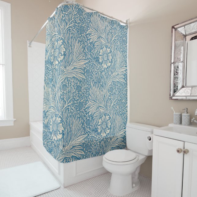 William Morris - Blue Marigold  Shower Curtain (In Situ)