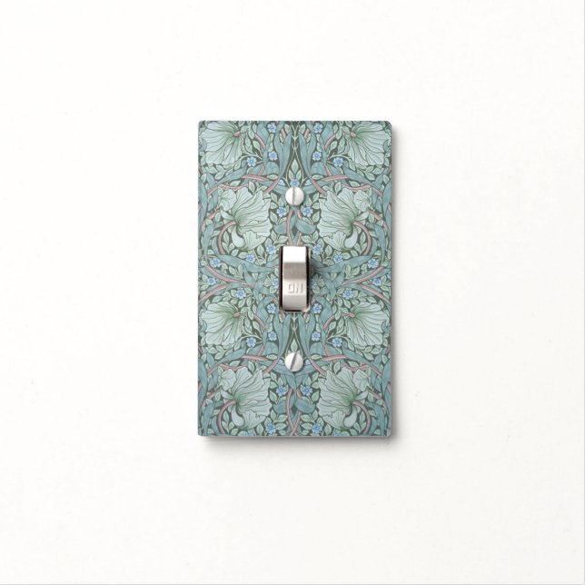 William Morris - Blue & Mint Green Flowers  Light Switch Cover (In Situ)