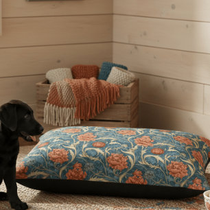 William Morris Blue Red Arts Crafts Floral Pet Bed