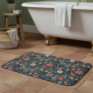 William Morris Blue Teal Arts & Crafts Floral Bath Mat