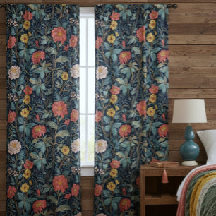 William Morris Blue Teal Arts & Crafts Floral Blackout Curtains