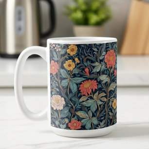 William Morris Blue Teal Arts & Crafts Floral Coffee Mug