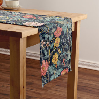 William Morris Blue Teal Arts & Crafts Floral Short Table Runner