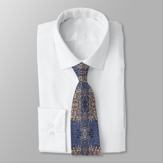 William * Morris Blue Tulip and Willow Flowers Neck Tie (Tied)