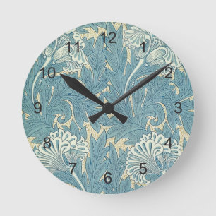 William Morris Blue Wallpaper Round Clock