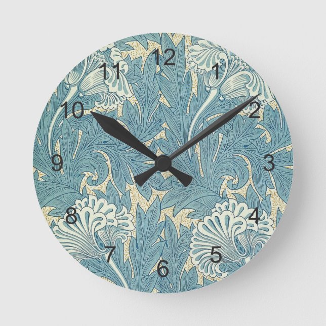 William Morris Blue Wallpaper Round Clock (Front)