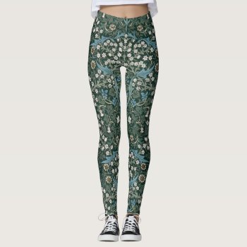 William Morris Blue White & Green Floral Leggings by Angharad13 at Zazzle