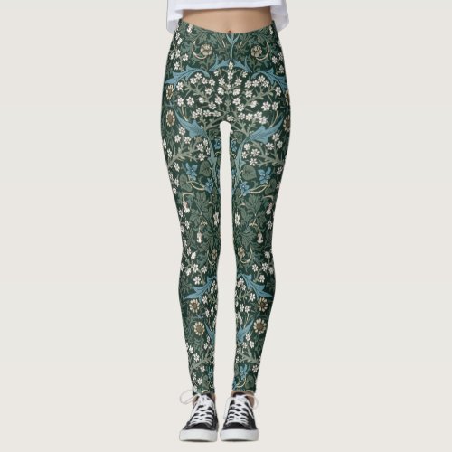 William Morris Blue White  Green Floral Leggings